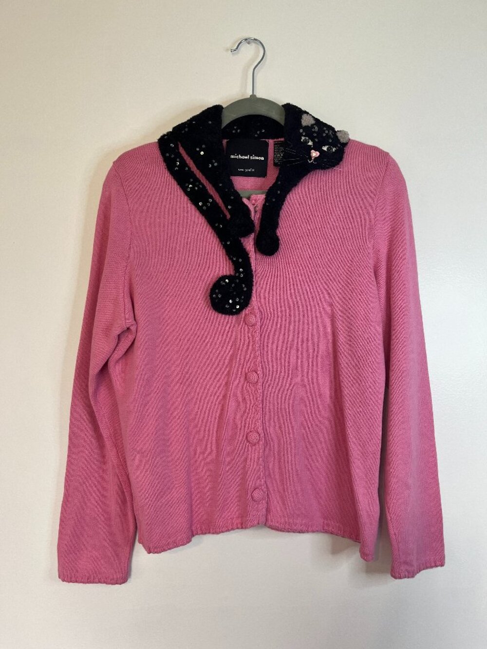 Michael Simon Pink Sweater with Black Cat Collar